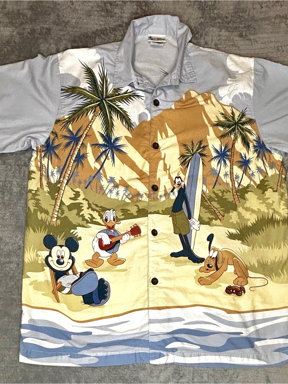 Walt Disney World The Big Mickahuna Hawaiian Shirt Mens L Mickey Donald Goofy